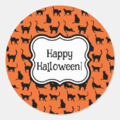 パーソナライズされたハローウィンパーティオレンジブラックキャット ラウンドシール (正面)