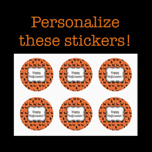 パーソナライズされたハローウィンパーティオレンジブラックキャット ラウンドシール