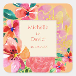 パーソナライズされたハワイアン熱帯フローラスプラッシュ スクエアシール