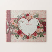 パーソナライズされたハートとバラ ジグソーパズル (横)