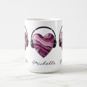 パーソナライズされたハートとヘッドフォン コーヒーマグカップ (中央)