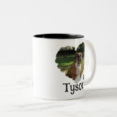 パーソナライズされたハートとポーズペットの写真 ツートーンマグカップ (正面右)