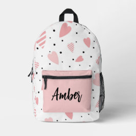 パーソナライズされたハートと水玉模様 プリントバックパック
