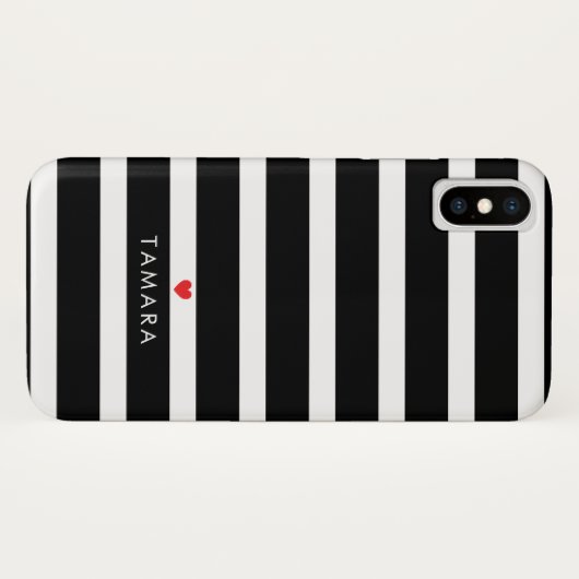 パーソナライズされたハートと黒のストライプ Case-Mate iPhoneケース (裏面(横))