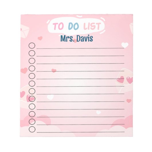 パーソナライズされたハートをテーマにしたTo-Doリスト ノートパッド (正面)