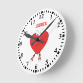 パーソナライズされたハートシェイプ赤かわいい愛デザイン ラウンド壁時計 (傾斜)