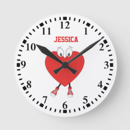 パーソナライズされたハートシェイプ赤かわいい愛デザイン ラウンド壁時計