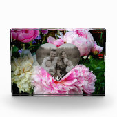 パーソナライズされたハートテンプレート愛の書道バラ フォトブロック (正面)