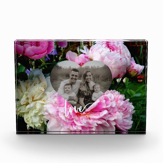 パーソナライズされたハートテンプレート愛の書道バラ フォトブロック (正面)