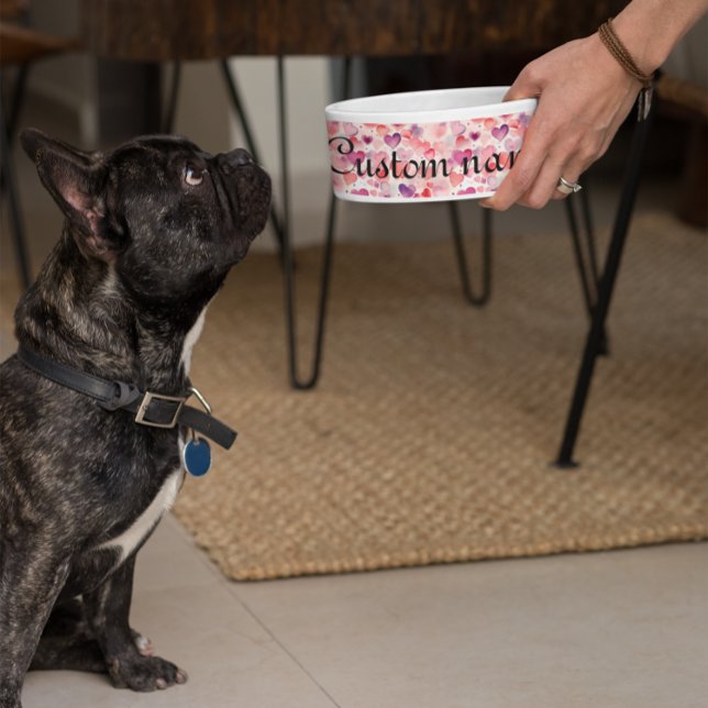 パーソナライズされたハートパターンペットボウル ボウル (Custom Name Heart Pattern Bowl,
Personalized Watercolor Pet Bowl)