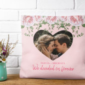 パーソナライズされたハートフォトピンクローズ婚約 クッション