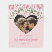 パーソナライズされたハートフォトピンクローズ婚約 フリースブランケット (正面)