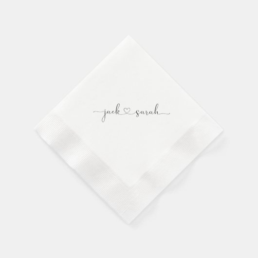 パーソナライズされたハートフォントの結婚カップル名 縁ありカクテルナプキン (角)