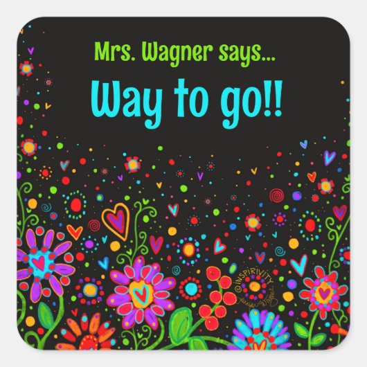 パーソナライズされたハートフローラやる気を起こさせる先生 スクエアシール (正面)