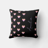 パーソナライズされたハートブラックピンクモダン クッション (裏面)