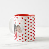 パーソナライズされたハート写真とカップルの名前mag ツートーンマグカップ (正面左)