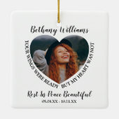 パーソナライズされたハート写真記念クリスマスツリー セラミックオーナメント (裏面)