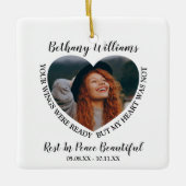 パーソナライズされたハート写真記念クリスマスツリー セラミックオーナメント (正面)