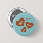 パーソナライズされたハート名ティール(緑がかった色) 缶バッジ (正面&裏面)