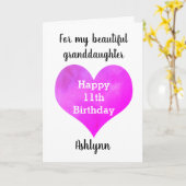 パーソナライズされたハート11誕生日孫娘 カード (黄色い花)