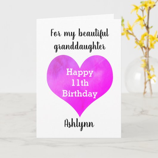 パーソナライズされたハート11誕生日孫娘 カード (黄色い花)