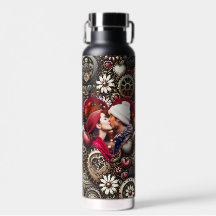 パーソナライズされたハート、花とギア