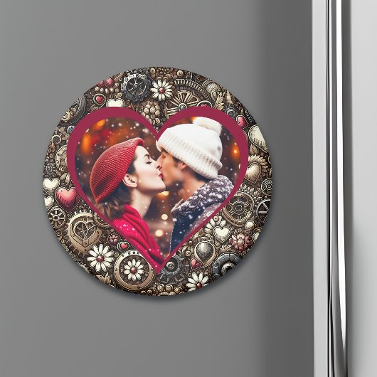 パーソナライズされたハート、花とギア マグネット