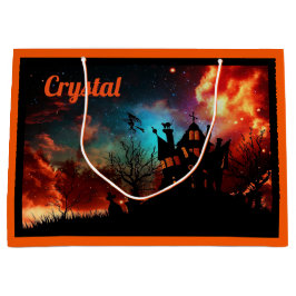 パーソナライズされたハ不気味ロウィーントリートバッグ ラージペーパーバッグ