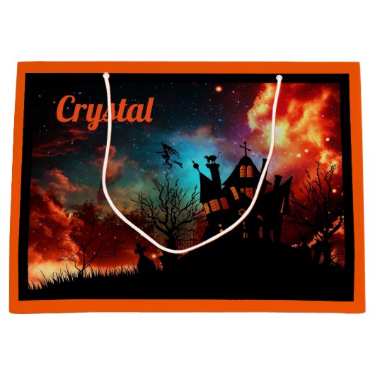 パーソナライズされたハ不気味ロウィーントリートバッグ ラージペーパーバッグ (正面)