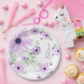パーソナライズされたバイオレット＆グリーンの水彩花のデザイン ペーパープレート (パーティー)