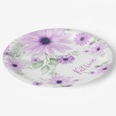 パーソナライズされたバイオレット＆グリーンの水彩花の紙皿 ペーパープレート (アングル)