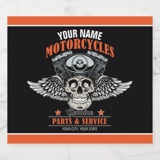 パーソナライズされたバイカー フライング スカル オートバイ ショップ ビールラベル (シングルラベル)