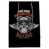 パーソナライズされたバイカー フライング スカル オートバイ ショップ ミディアムペーパーバッグ (裏面)