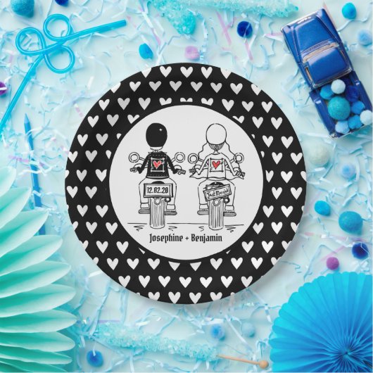 パーソナライズされたバイクもしくは自転車に乗る人ウェディングパーティーフード紙プレート ペーパープレート (パーティー)