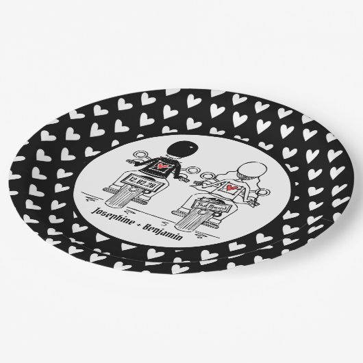 パーソナライズされたバイクもしくは自転車に乗る人ウェディングパーティーフード紙プレート ペーパープレート (アングル)