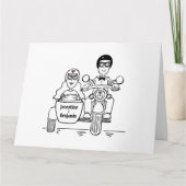 パーソナライズされたバイクもしくは自転車に乗る人オートバイ結婚の挨拶 カード (正面)