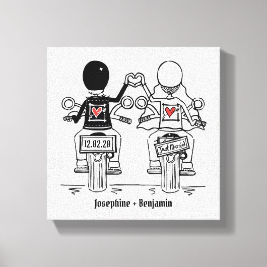 パーソナライズされたバイクもしくは自転車に乗る人バイカ結婚ーズキャンバス印刷 キャンバスプリント (正面)