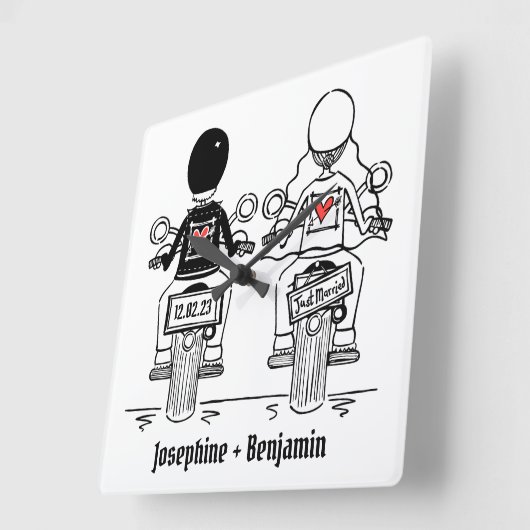 パーソナライズされたバイクもしくは自転車に乗る人バイク結婚のギフトスクエア スクエア壁時計 (傾斜)