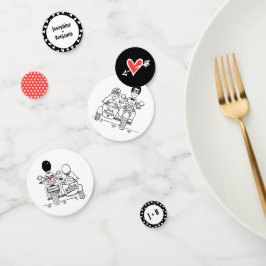 パーソナライズされたバイクもしくは自転車に乗る人バイク結婚のテーブルコンフィット コンフェッティ