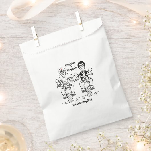 パーソナライズされたバイクもしくは自転車に乗る人バイク結婚ス フェイバーバッグ (クリップ留めされた状態)