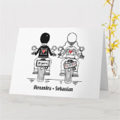 パーソナライズされたバイクもしくは自転車に乗る人バイク結婚ー記念日 カード (黄色い花)