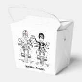 パーソナライズされたバイクもしくは自転車に乗る人バイク結婚式の引き出物ボックス フェイバーボックス (裏面サイド)