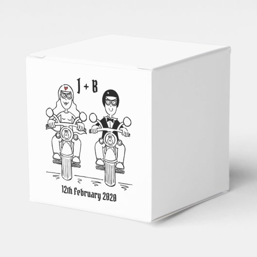 パーソナライズされたバイクもしくは自転車に乗る人バイク結婚式の引き出物ボックス フェイバーボックス (正面サイド)