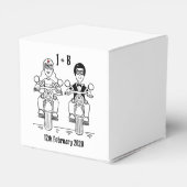 パーソナライズされたバイクもしくは自転車に乗る人バイク結婚式の引き出物ボックス フェイバーボックス (裏面サイド)