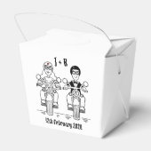 パーソナライズされたバイクもしくは自転車に乗る人バイク結婚式の引き出物ボックス フェイバーボックス (裏面サイド)