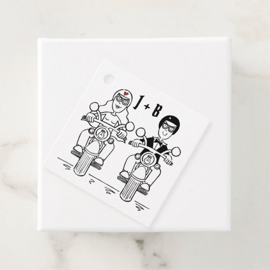 パーソナライズされたバイクもしくは自転車に乗る人バイク結婚式の引き出物ラベル フェイバータグ (インサイチュ)