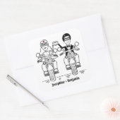 パーソナライズされたバイクもしくは自転車に乗る人バイク結婚式用シール スクエアシール (封筒)