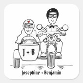 パーソナライズされたバイクもしくは自転車に乗る人バイク結婚式用シール スクエアシール (正面)