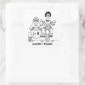 パーソナライズされたバイクもしくは自転車に乗る人バイク結婚式用シール スクエアシール (バッグ)