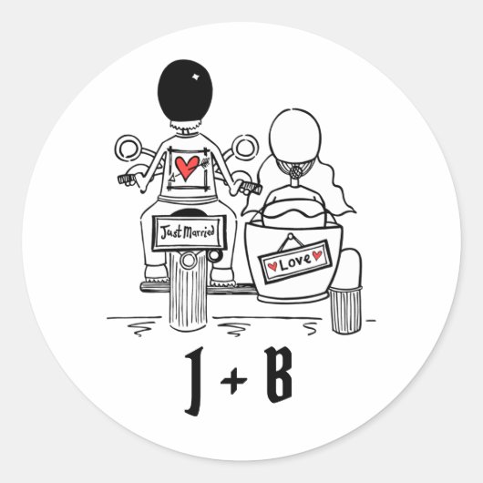 パーソナライズされたバイクもしくは自転車に乗る人バイク結婚式用シール ラウンドシール (正面)